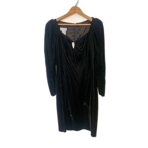 Vintage 80s Gunne Sax Black Velvet Dress Long Sleeve Gothic Style Size S